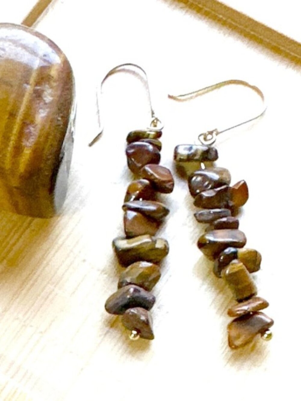 Brown Tiger's Eye Chip Drop Earrings